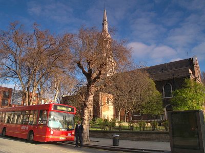 Bus Number 78 on stand next to Shoreditch Church.