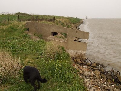 A World War 2 pillbox succumbing to the ingress of the sea.