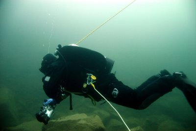 My diving partner Joe, tethered to the surface and with a buddy line to me