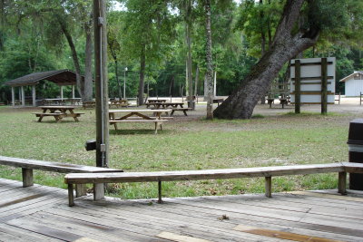 Picnic tables for gearing up.. just like home!