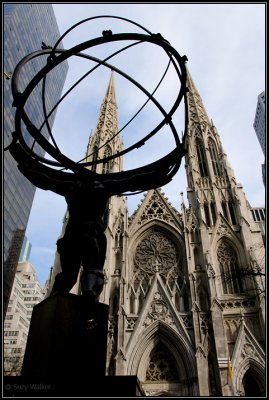 Atlas statue and St. Particks Cathedral