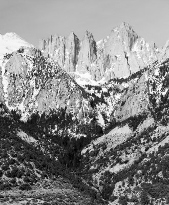 Mt Whitney and spires from Alabama Hills