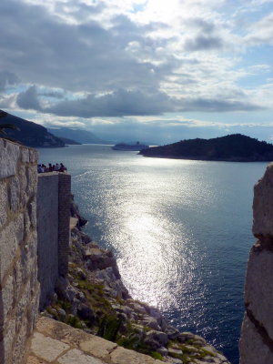 View from inside the wall of Dubrovnik towards the ship