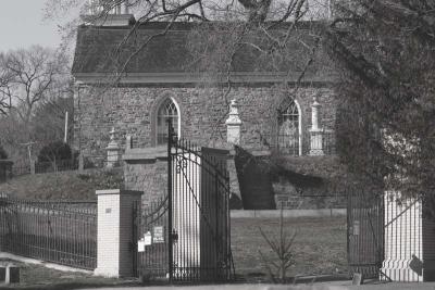 Old Dutch Cemetery Entrance B&W