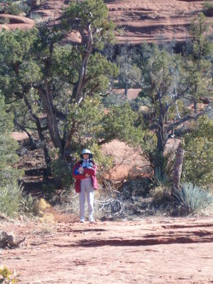Bell Rock base with Cheryl  daph longing to get down.JPG