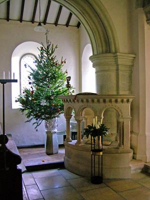Christmas tree and pulpit