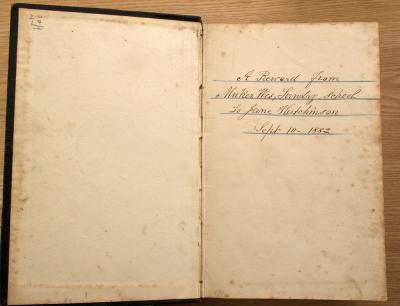 JANE HUTCHINSON BIBLE 1882. INSIDE COVER.