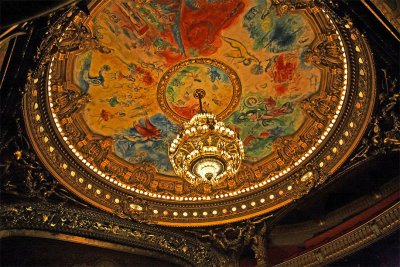 Le plafond de la salle de spectacle peint par Marc Chagall