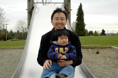 Father and son on slide