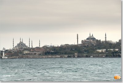 Blauwe moskee en Haghia Sophia vanaf de Bosporus