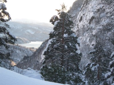 view from Sestlen towards fjord Osterfjorden