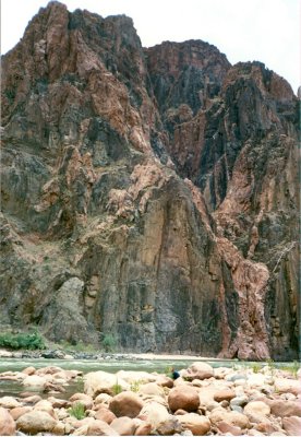 David and Cliffs of Vishnu Schist (black) and Zoroaster Granite (pink)