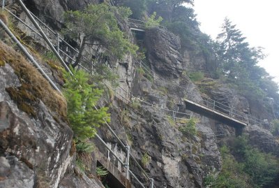 Looking up the catwalk at Beacon Rock on the Washington side of the Columbia River