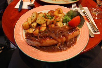 Veal sausage and roast potatoes