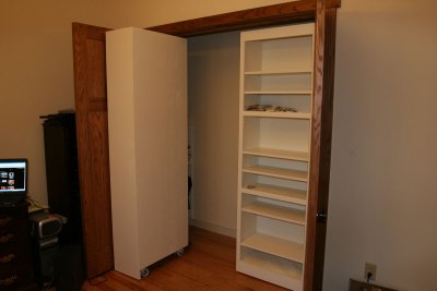 Study closet outer shelves one side open