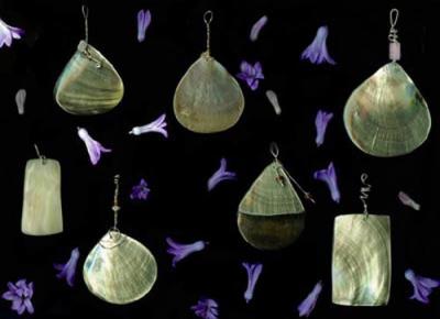 mother of pearl pendants wrapped in sterling