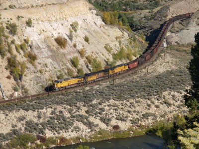 Empty coal train entering Burns canyon, CO