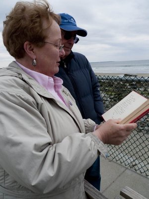 Reading poetry inscriptions.
