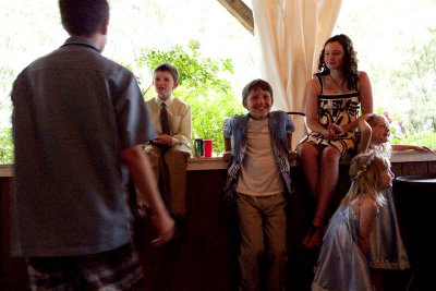 Kids wait for the wedding party to arrive...