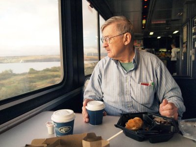 Ron eats breakfast with a view.