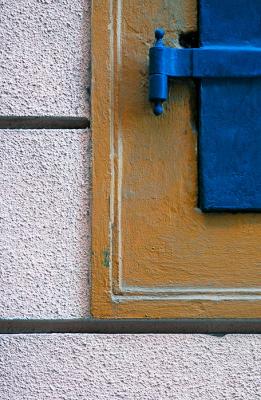 Blue Viennese Window with Yellow Border and an almost White Wall