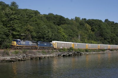Short lived train Q232 rolls past old dock Iona NY