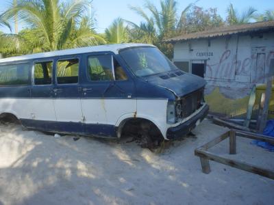 a mariachi band lived in this van in Mahahual, Mexico