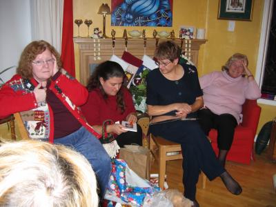 Kathy opening her treasures