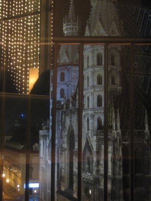 view of the Cathedral from inside the Do & Co bar