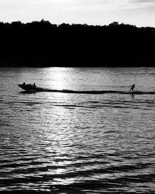 Waterskiing at Sunset on the St Croix River, Hudson, Wisconsin