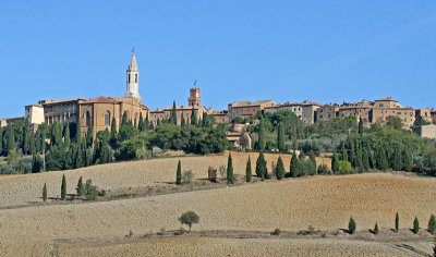 The beautiful town of Pienza, viewed from the grounds of 'Le Traverse'
