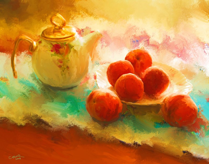 Teapot and Peaches