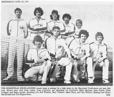 Boys Varsity Tennis 1976-77