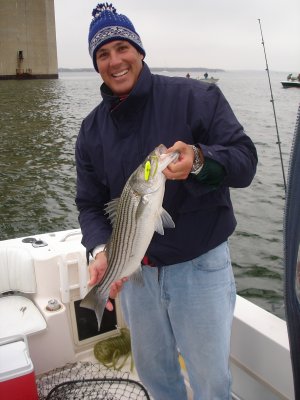 11/9/2007 - Smith Charter - Kent with nice 25 striper jigged up at the bridge!
