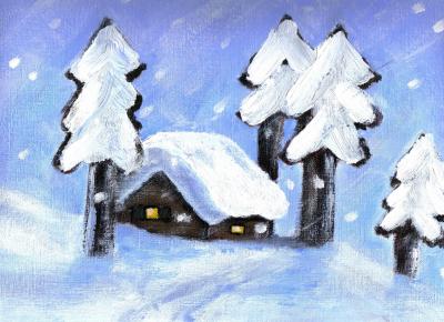 Huisje in de sneeuw