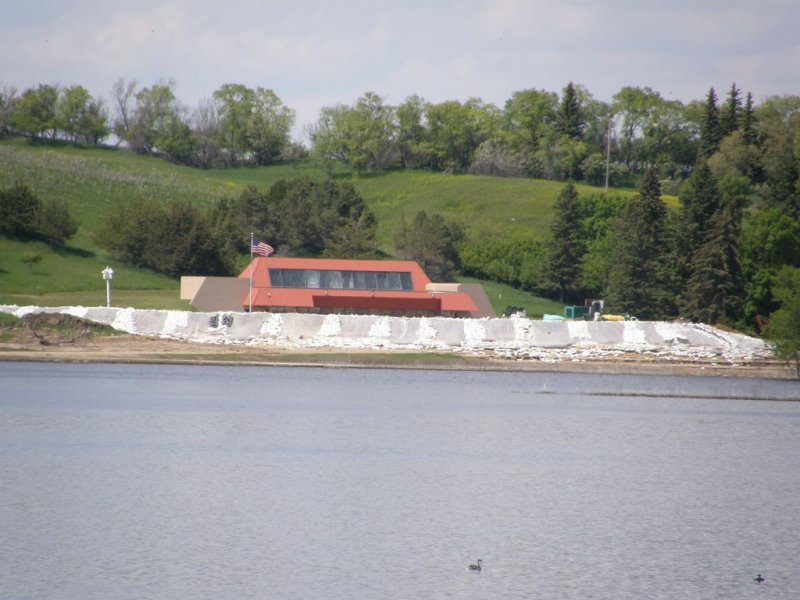 Chase Lake Visitor Center, sandbagged