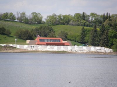 Chase Lake Visitor Center, sandbagged