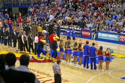 Senior cheerleaders,dancers,mascot and band