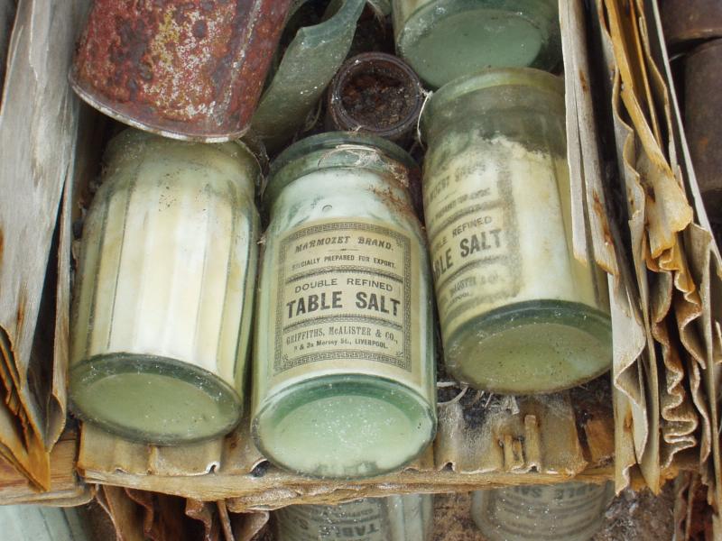 Cape Royds Shackleton Hut salt stored outside.JPG