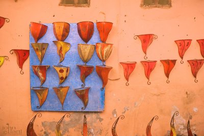 lamps on red wall