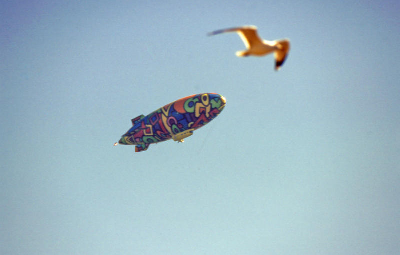 BLIMP MEETS SEA GULL OVER QUEEN MARY 2