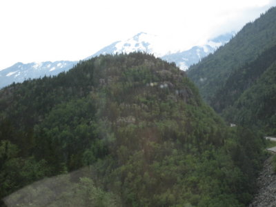 Mountains on both sides of the railroad