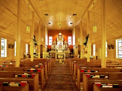 Natural wood interior of St. Joseph's