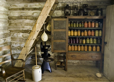 Original cabin with canned goods