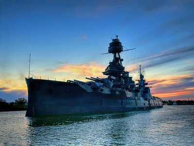 Battleship Texas at sunset