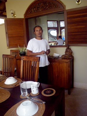 Wayun, house manager, serving breakfast at Castello Jasper