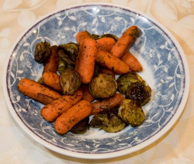 Roasted Brussel sprouts and baby carrots