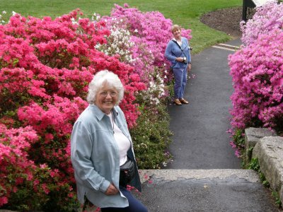 Joanie and Roxanne amid the azaleas