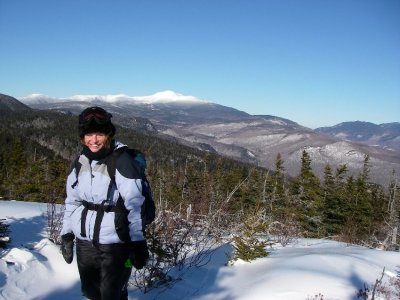 Winter hiking up Parker Mountain with a stunning view of Mt Washington