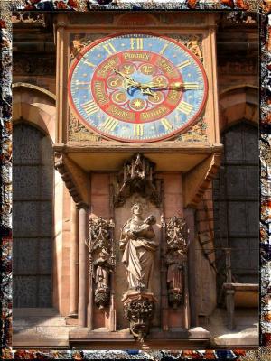 Medieval Clock On Strasburg Cathedral, France
